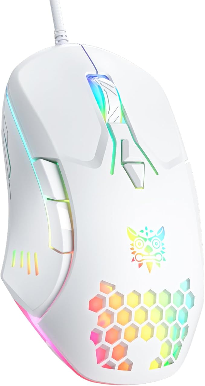 Wired PC Gaming Mouse: High Precision Sensor,RGB Backlit, Adjustable DPI, 7 Buttons Programmable,Ergonomic mice for Office & Gaming on Windows/Mac/Linux/Chrome-White