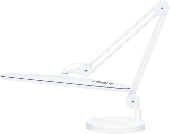 Neatfi XL 2,200 Lumens 24W LED Desk Lamp – 23” Wide Shade | Dimmable Eye-Caring Task Light | Adjustable Arm | Home Office, Study, Crafts & Nail Tech (White, Non-CCT with Clamp)