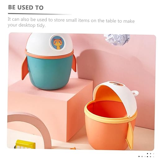 SOLUSTRE Cartoon Small Trash Bin Desktop Waste Paper Container Pp Material Odor Slim Trash Can Lid Desk Storage