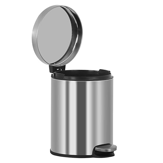 Bigacc Small Trash Can, Mini Stainless Steel 6 Liter/1.6 Gallon Bathroom Trash Can Step Garbage Can Round Trash can with Lid w/Removable Inner Bucket Waste Basket for Bathroom Kitchen Office