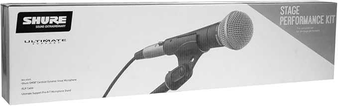 Shure SM58-CN BTS Dynamic Vocal Microphone Bundle with Stand & XLR Cable, Cardioid Stage Mic for Live Performance, Singing, Speech & Studio Use, Black