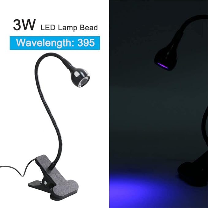 USB 3W Blacklight Fixture with Gooseneck and Clamp, 395NM LED Black Light, Portable UV Glue Curing Lamp, Black Light Lamp for Posters, Art Resin Curing, Blacklight Party, Face Paint