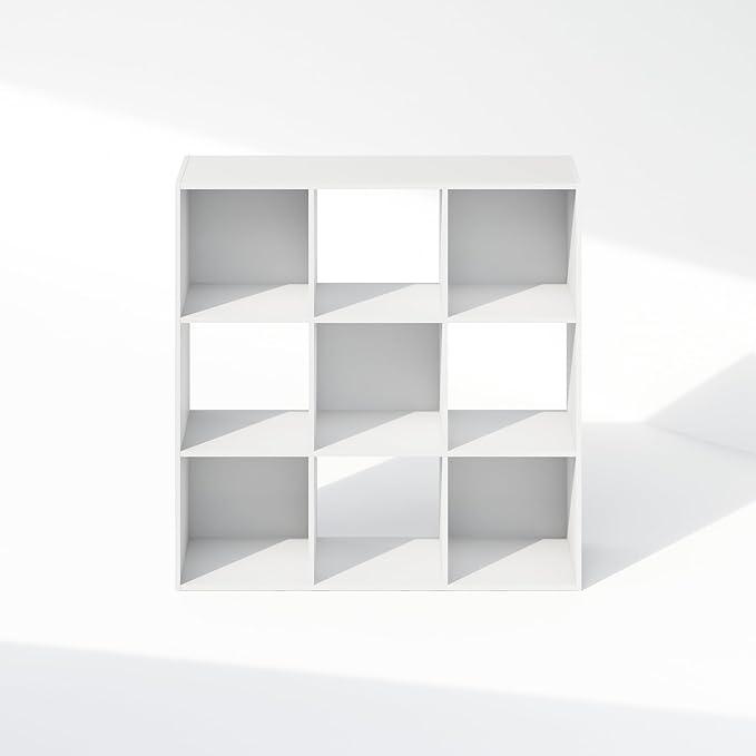 Furinno PELLI Book Shelf, 9-Cube Bookshelf, Cube Storage Organizer Bookcase, 11.7 x 35.3 x 35.4, for Living Room, Bedroom, Home Office, White
