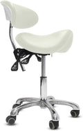 Saddle Stool with Wheels,3-Way Function Rolling Stool with Back Support,Ergonomic Stool Saddle Stool for Hair Stylist for Dentist Salon Tattoo