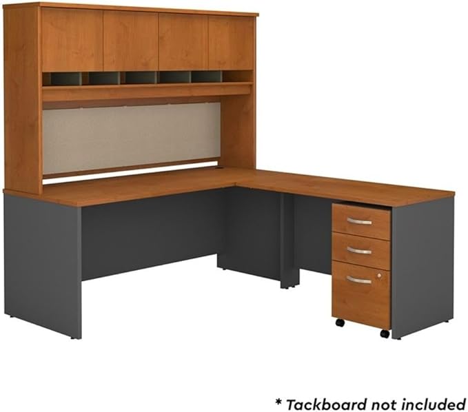 Bush Business Furniture Series C 72W L Shaped Desk with Hutch and Mobile File Cabinet in Natural Cherry