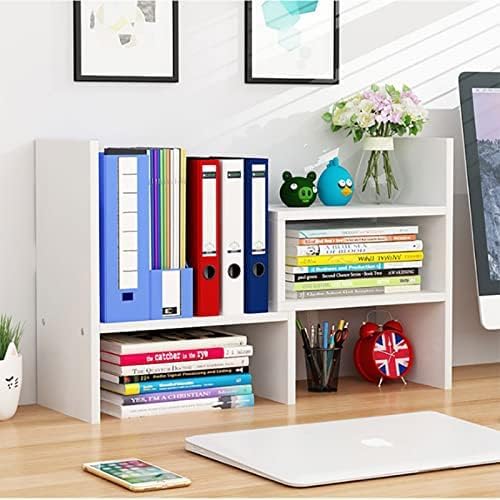 infini Desktop Bookshelf Desktop Shelf Office Storage Rack Desktop Bookshelf Wooden Adjustable Display Shelf Multifunctional Creative Small Bookshelf Organizer (White)
