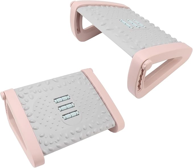 Ergonomic Foot Stool Under Desk Footrest 6 Height Adjustable with Massage Texture Roller for Office ()