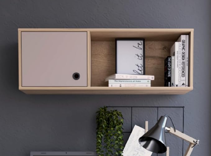 Khali Office Set - 2 Shelves, 2 Drawers, Wall Cabinet, Single Door Cabinet - Light Oak/Taupe Home Office Furniture