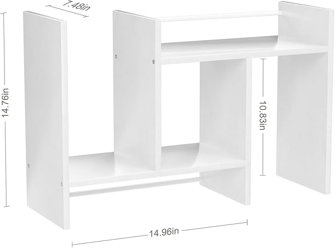 Desk Shelves Wood Desktop Orgnizer Shelf. Office Organization for Top of Desk Organizers and Accessories Bookshelf Shelving,Adjustable Tier H-Shape Mini Bookcase(White)