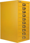 Bisley 10-Drawer Steel MultiDrawer Cabinet - Golden Sunflower Yellow, Chrome Pull Handles with Label Holders, Powder-Coated Steel, Removable Drawers, Fits Under Most Desks, Labels Included