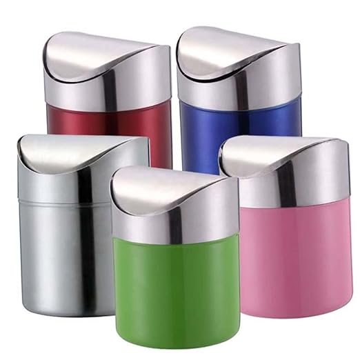 Happyyami Style Trash Can Desktop Waste Basket Stainless Steel Material Rustproof for Kitchen Bathroom