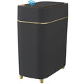 Yatmung Automatic Bathroom Trash Can with Touchless Lid - Slim Motion Sensor Trash Can - Bathroom, Bedroom, Kitchen, Laundry Room, Small Spaces - Compact Smart Trash Bin - Black with Gold Edge, 1Pack