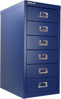 Bisley 6-Drawer Steel MultiDrawer Cabinet - Oxford Blue, Chrome Pull Handles with Label Holders, Powder-Coated Steel, Removable Drawers, Fits Under Most Desks, Labels Included