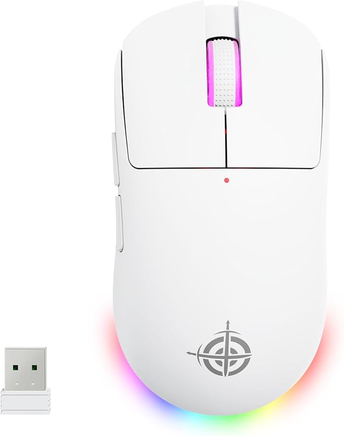 MAGIC-REFINER G6 Wireless Gaming Mouse,24000 DPI Adjustable,72g Lightweight Mouse,1000Hz Polling Rate,Tir-Mode BT/2.4G/ Wired Gaming Mouse,750mAh Battery,with Grip Tape for Gamer/Office/PC/Mac,White