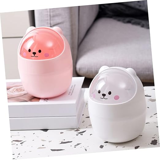 Vaguelly Cute Mini Trash Can Lid Slim Desktop Garbage Bin for Home Office and Bedroom Lightweight Waste Container