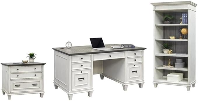 Pemberly Row Set of 3 Fully Assembled Office Desk & Filing Cabinet & Bookcase