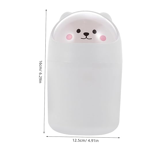 Cabilock 1pc Cute Bear Desktop Trash Can Mini Waste Bin Lid for Home Office Compact Garbage Container for Bedroom for Small Spaces White