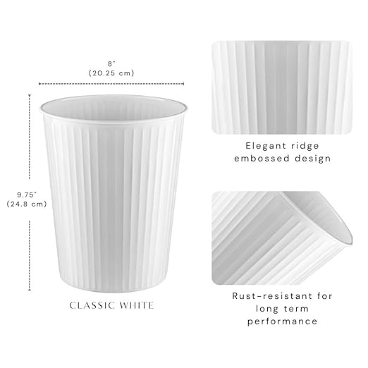 Monarch Abode Ridge Embossed Metal Desk Wastebasket – White