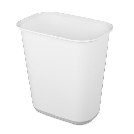 Sterilite 5.5 Gallon Rectangular Wastebasket Easy to Clean Open Top Durable Home Kitchen Trash Bin, Fits 8 Gallon Liner, 12 Pack, White