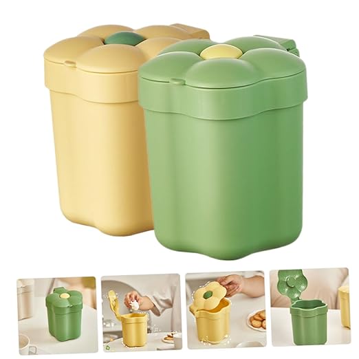 DECHOUS 2pcs Small Basket Mini Kitchen Garbage Can Lid Plastic Desktop Trash Bin Slim Trash Can for Office
