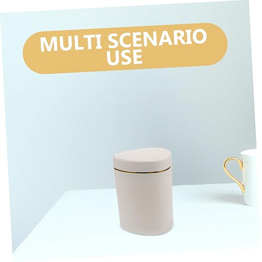 Garneck Slim Desktop Trash Can Push Lid Small Garbage Bin Countertop Waste Container Office Trash Can Portable