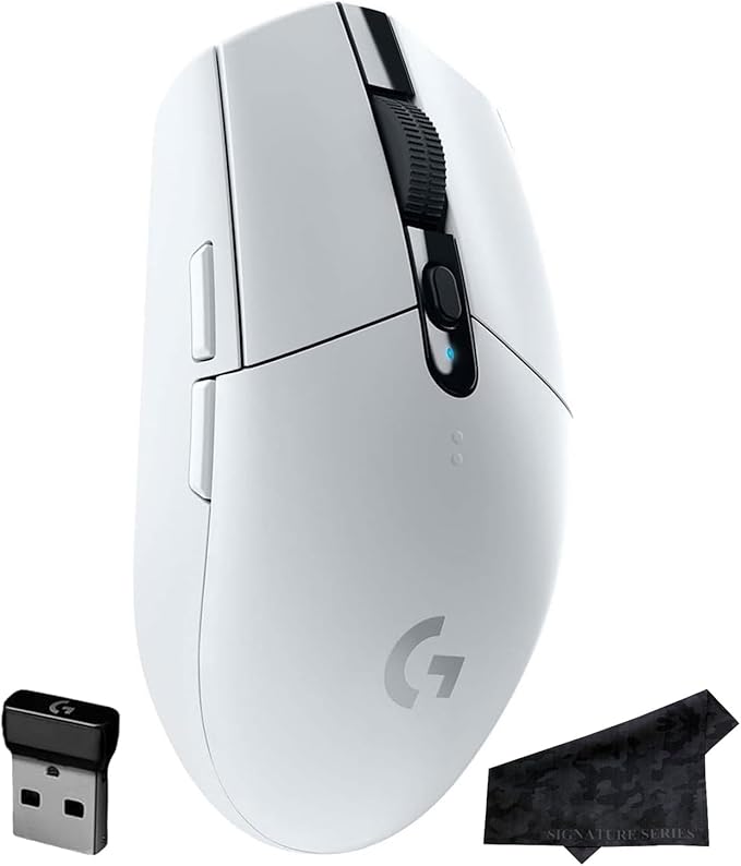 Logitech G305 Lightspeed Wireless Gaming Optical Mouse, White | Hero Sensor, 12,000 DPI, Lightweight, 6 Programmable Buttons, 250h Battery, Onboard Memory, PC/Mac | Signature Series Microfiber Cloth
