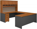 UrbanPro U-Shaped Desk with Hutch and Storage, 72W, Engineered Wood, Natural Cherry Finish, Includes 3 Drawer Mobile File Cabinet, 4 Door Hutch with Fabric Tack Board, Home Office Workstation