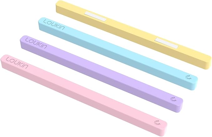 Loukin 4 pcs Rectangular Magnets, Colorful Fridge Plastic Strips Embedded Magnets, Decorative Refrigerator Magnets for Whiteboard, Kitchen and Office (Yellow & Sky Blue & Purple & Pink, S)