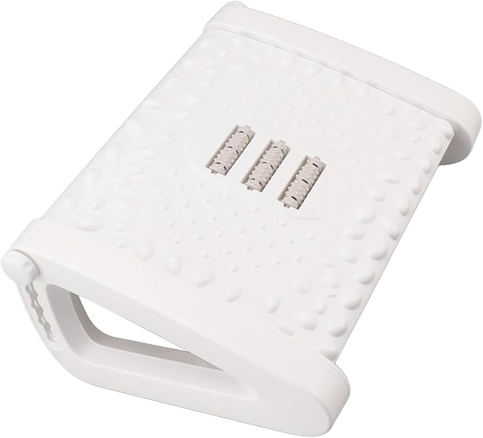 Ergonomic Footrest Height Adjustable Under Desk with Massage Texture Roller - Office Use (White)