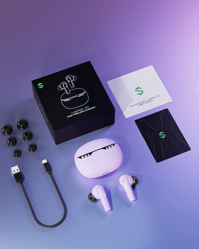 Wireless Earbuds with Charging Case, Bluetooth Earbuds with Microphone for iPhone/iPad/Andriod/Mac, Music & Game Two Mode, One-Step Pairing, IPX5 Waterproof, in-Ear Stereo Surround, Black Shark Purple