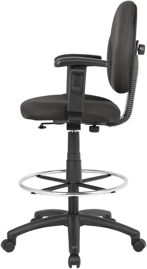 Boss Office Products B1691-BK Stand Up Fabric Drafting Stool with Adjustable Arms in Black
