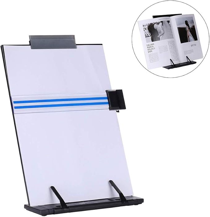 Copyholder Document Holder Reading Stand Metal Desktop 7 Adjustable Positions with Clip and Line Guide for Typing Reading and Correct Bad Writing Posture