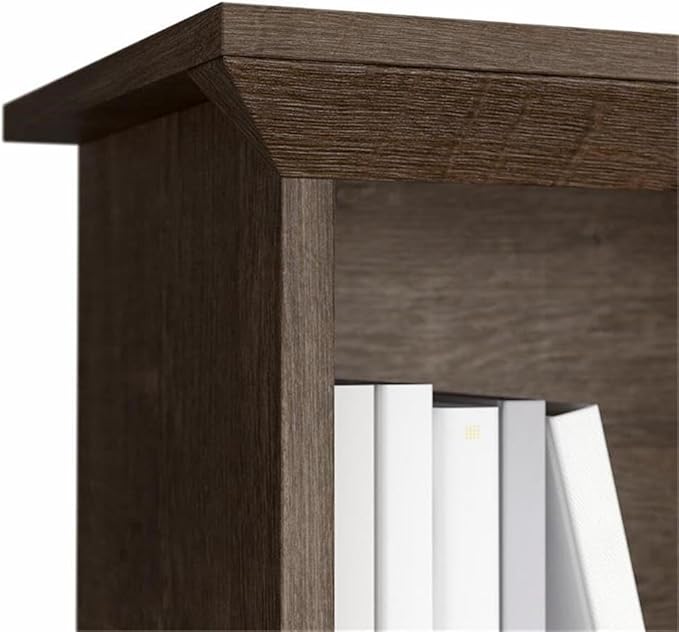 Pemberly Row 60W Hutch for L Shaped Desk, Engineered Wood, Ash Brown Finish, Open Cubby Storage, Decorative Accents, Modern Farmhouse Style, Large Monitor Space, Home Office Organization