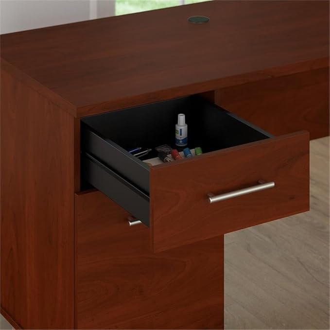 Scranton & Co Somerset Office Desk with Hutch & Bookcase, 72W Hansen Cherry Finish, Adjustable Shelves, Frosted Glass Doors, Wire Management, Spacious Home Office Furniture Set for Storage and