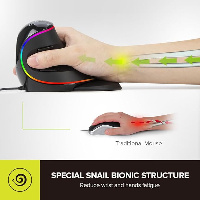 DELUX Ergonomic Vertical Mouse, Wired Ergo Mouse for Large Hands, 6 Programmable Buttons, Up to 12800 DPI, Removable Wrist Rest, Vibrant RGB Backlit, for Windows 7/8/10/XP/Vista (M618Plus RGB-Wired)