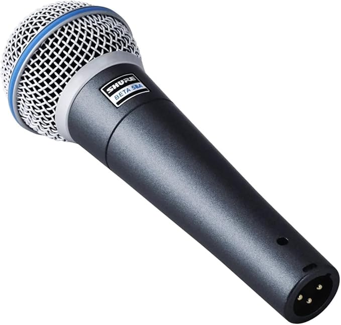 Shure BETA 58A Vocal Microphone - Single Element Supercardioid Dynamic Mic for Stage and Studio, Includes XLR Cable, A25D Adjustable Stand Adapter, 5/8” to 3/8” (Euro) Thread Adapter and Storage Bag