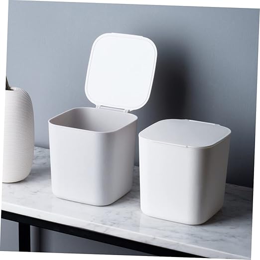 2pcs Mini Desktop Trash Bins Slim Garbage Cans Lids Office Waste Containers Trash Can Lids Car Bin