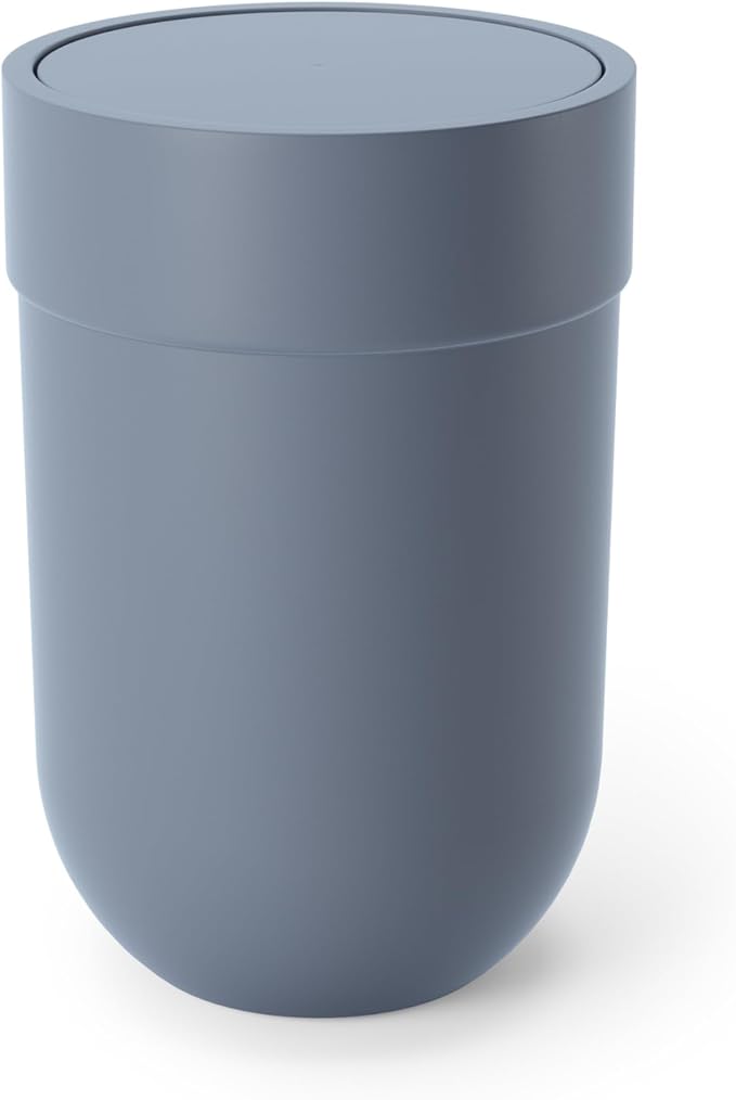 Umbra Touch Trash Can, Small Garbage Bin Waste Basket with Lid for Bathroom, Slate Blue
