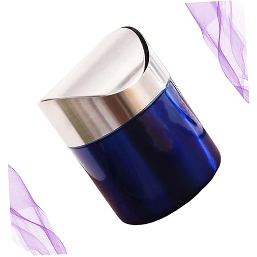 Happyyami Compact Stainless Steel Waste Can for Home Office Bathroom Small Blue Silver Trash Bin Design for Spaces