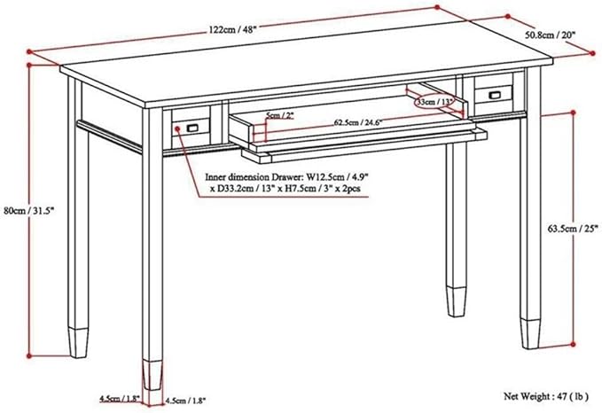 Home Square 2-Piece Set with 48" Writing Office Desk and 44" Entryway Bench