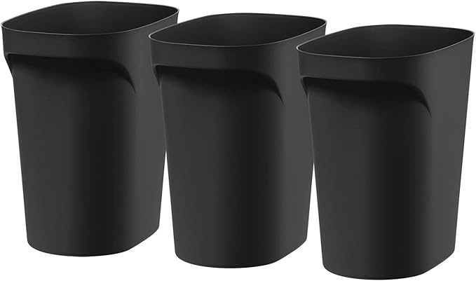 IRIS USA Small Trash Can Wastebasket with Handle, 6 Gallon / 24 Quart, 3-Pack, for Bathroom, Office, Bedroom, Under Sink, Kitchen, Garbage - Black