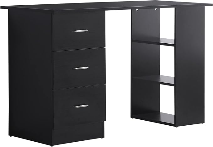HOMCOM 47" Modern Home Office Computer Desk Bookcase Combo Writing Table Workstation with 3 Drawer and Storage Shelf - Black