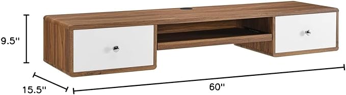 Modway EEI-5864-WAL-WHI Transmit 60" Wall Mount Wood Office Desk, Walnut White