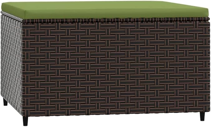 vidaXL Patio Ottomans - 2 Pcs Brown PE Rattan Wicker Footstools with Green Cushions, Powder-Coated Steel Frame, 21.7"x21.7"x12.2"
