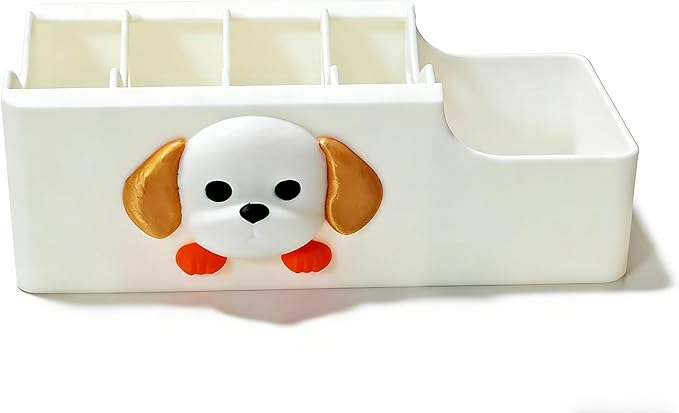 Cable Management Box, Dog Pattern Cord Organizer for Desk, Small Storage Tray for Cables, Chargers, Adapters, Power Strip, Nightstand Organizer, White (6.2 x 3.3 x 2.2 Inch)