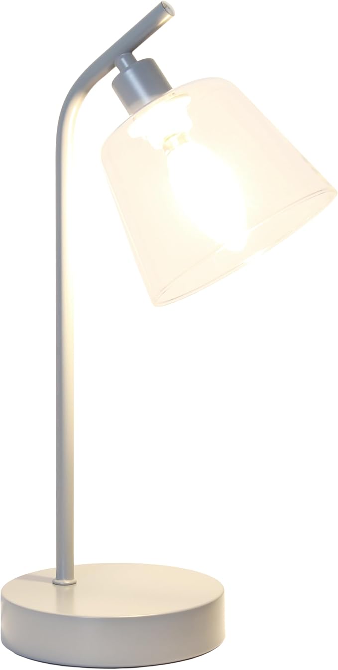 Simple Designs LD1080-GRY 16" Sleek Essentials Modern Industrial Metal Desk Lamp with Clear Glass Shade, for Office, Desk, Nightstand, Dorm, Gray