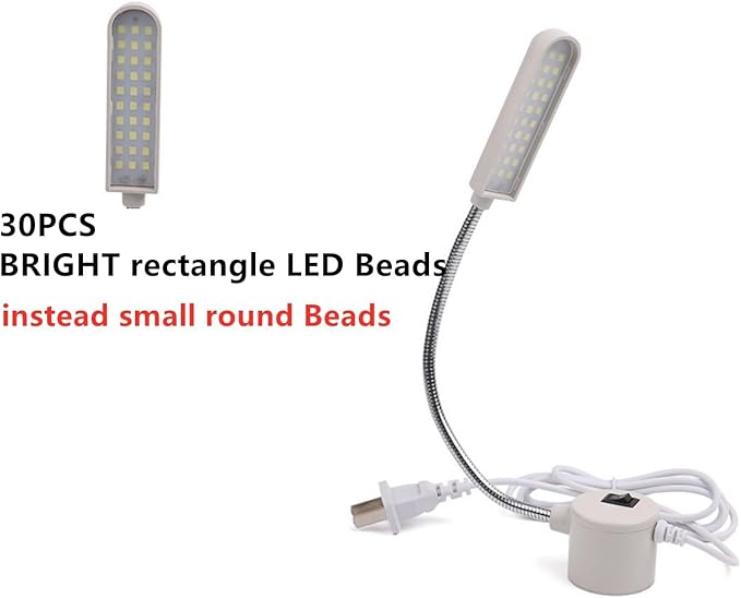 LED Sewing Machine Light,30 LED Magnetic Mount Drill Press Light with Flexible Silone Coating Gooseneck for Sewing Machine, Drill Presses, Desks, Music Stands, Craft, Workbenches, Lathes Lamps (White)