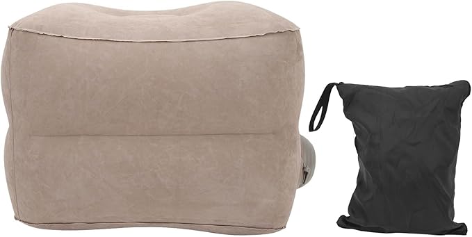 Foot Rest Pillow Inflatable Two Layer Single Air Valve PVC Flocking Portable Reducing Fatigue Airplane Foot Pillow for Office Home Travel (Grey)