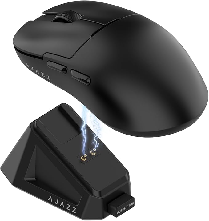 AJ159P MC Wireless Gaming Mouse, 12000 DPI, Tri-Mode 2.4G/Bluetooth/Wired, Magnetic RGB Charging Dock, 56g Ultra-Light, Programmable 6 Buttons - Perfect for Gaming, Work & Travel (Black)