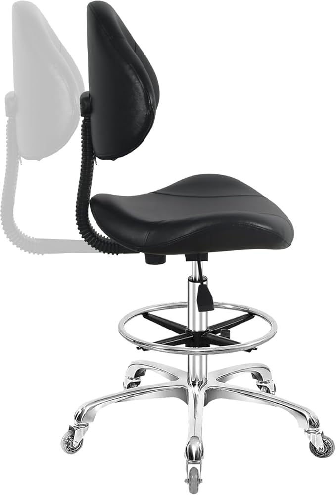 Rolling Swivel Drafting Chair Adjustable Heavy Duty (400lbs) Lumbar Support Task Chair for Home Desk Studio Design Lab(Black)